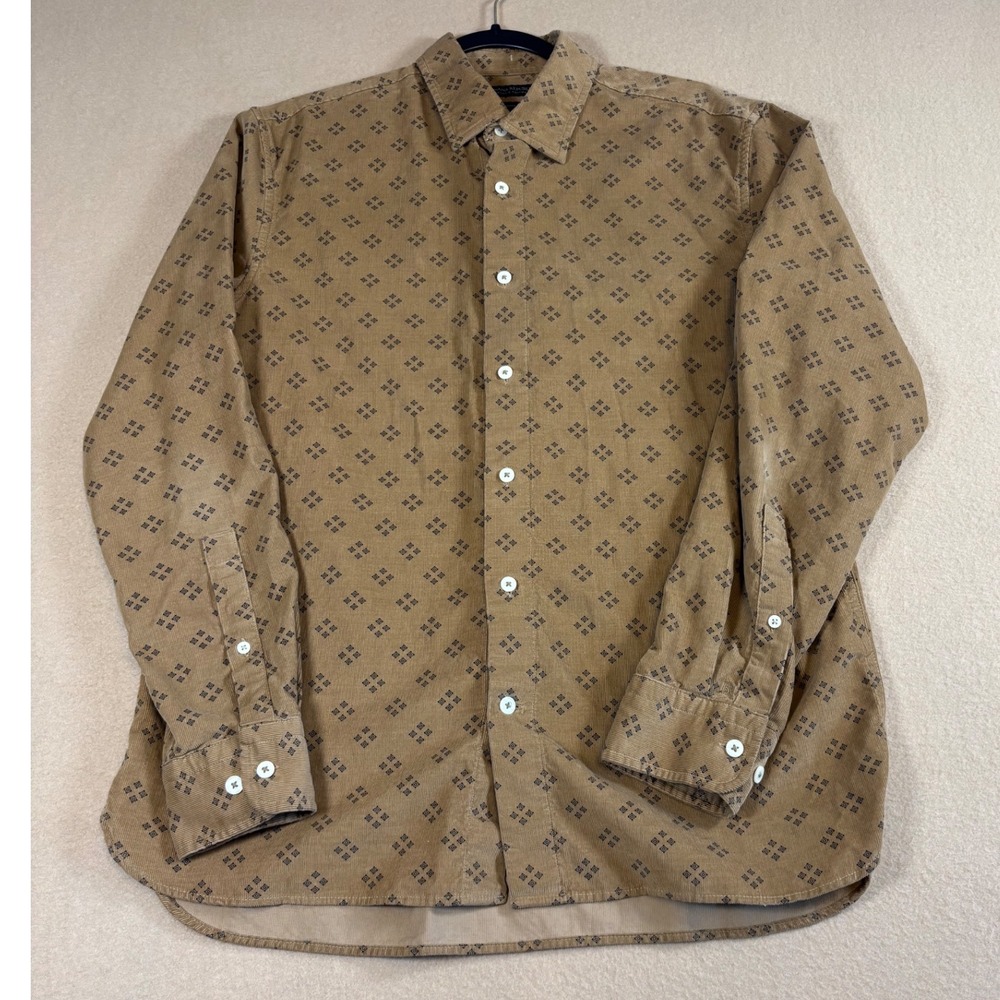 Banana Republic Mens M Corduroy Button Down Shirt Tan Geometric Organic Cotton